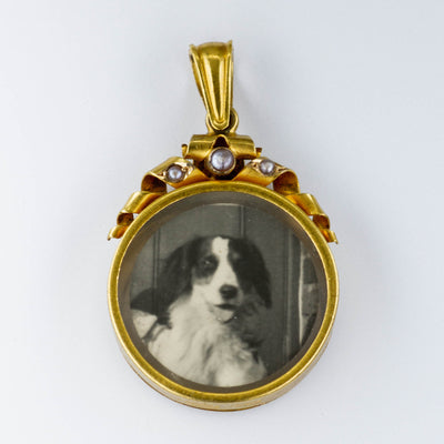 Vintage 15k Hallmarked Yellow Gold and Seed Pearl Photo Locket |
