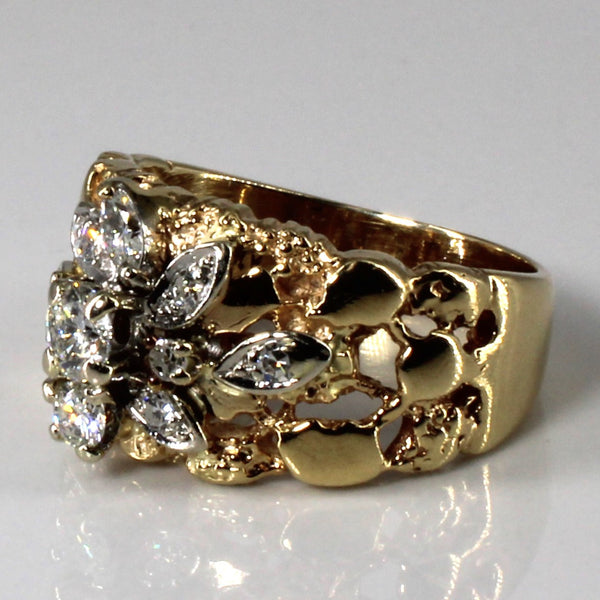 Cluster Set Diamond Textured Gold Ring | 0.46ctw | SZ 8 |