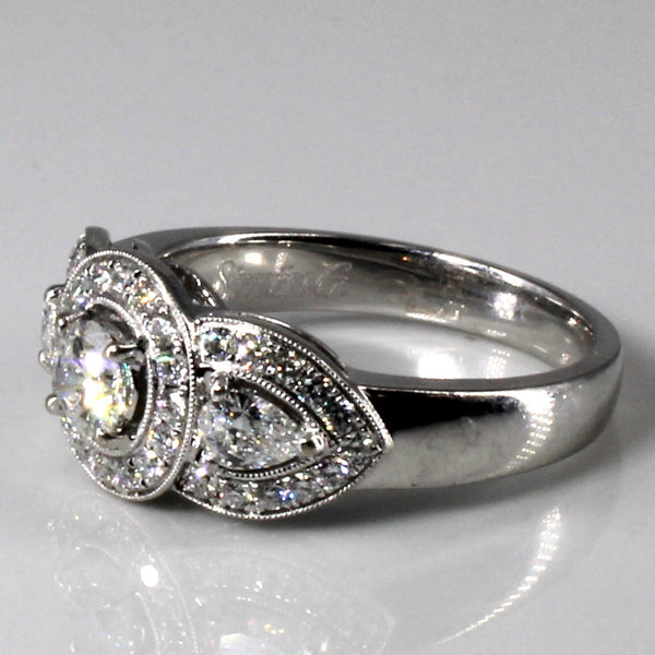 Milgrain Detail Halo Diamond Engagement Ring | 0.83ctw | SZ 6.5 |