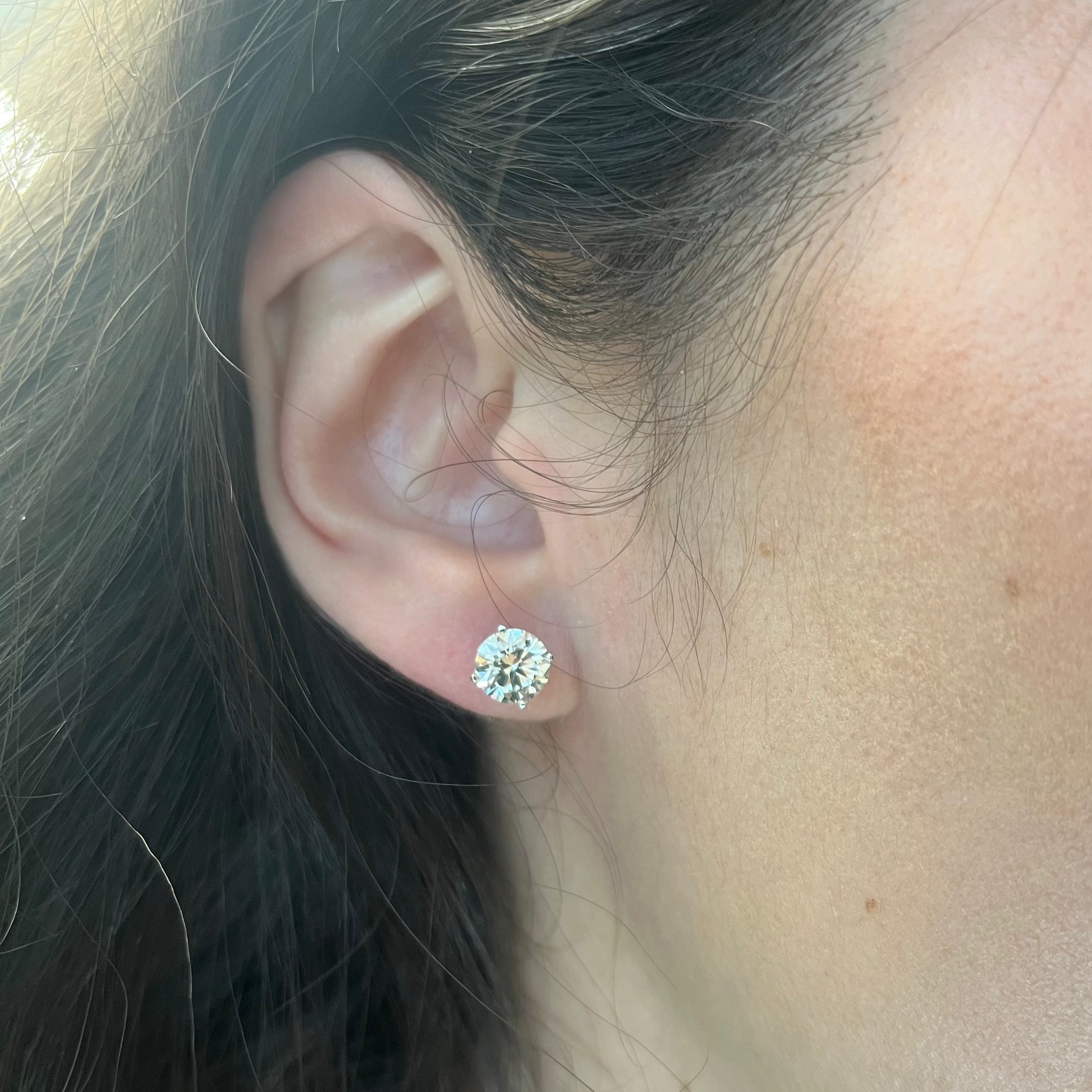 14k White Gold GIA Certified Diamond Studs | 2.20 ctw VS1-VS2 K