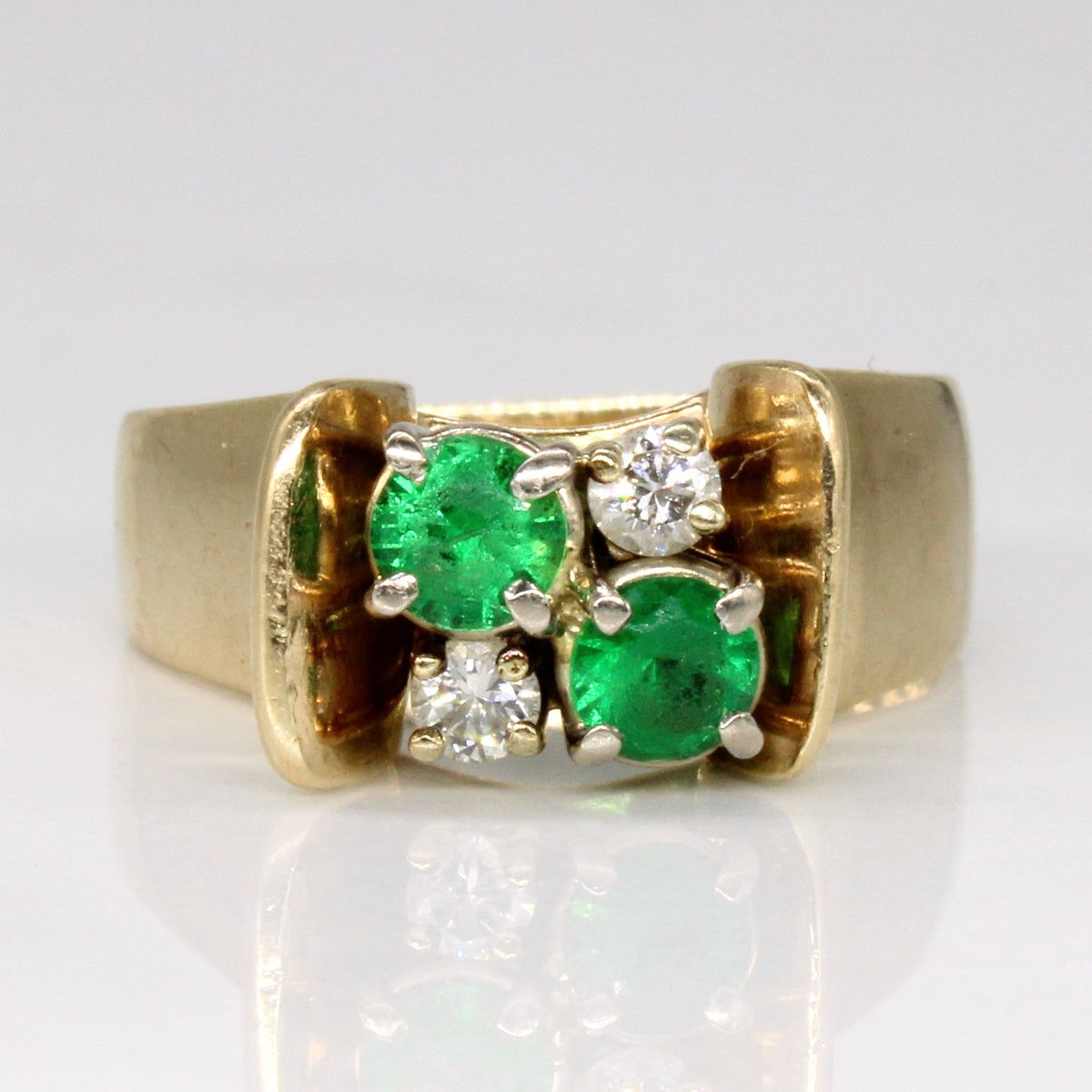 Emerald & Diamond High Set Ring | 0.44ctw, 0.14ctw | SZ 7.25
