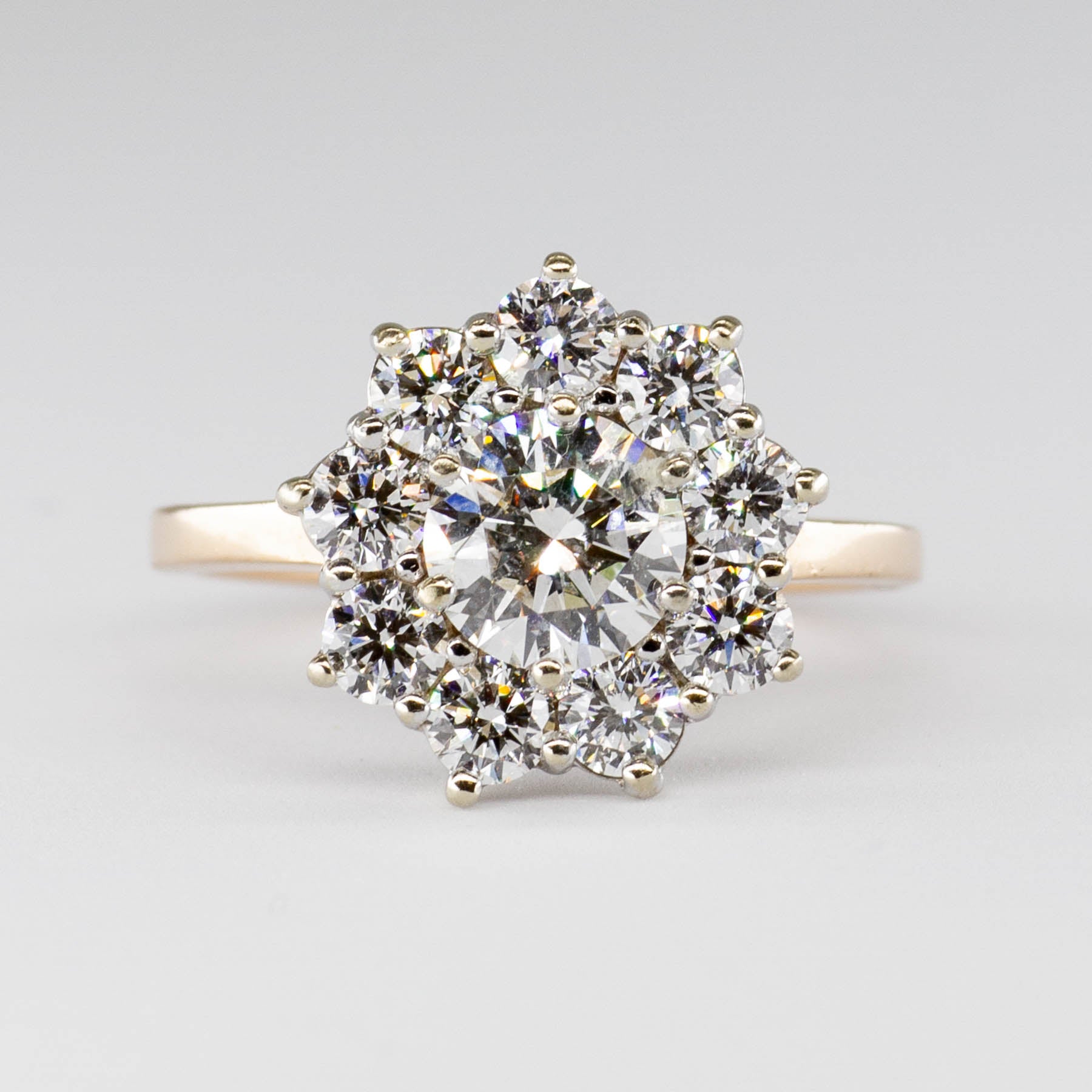 GIA Certified Flower Cluster Set Diamond Engagement Ring | 1.85ctw | VS1 G Ex | SZ 5.5 |