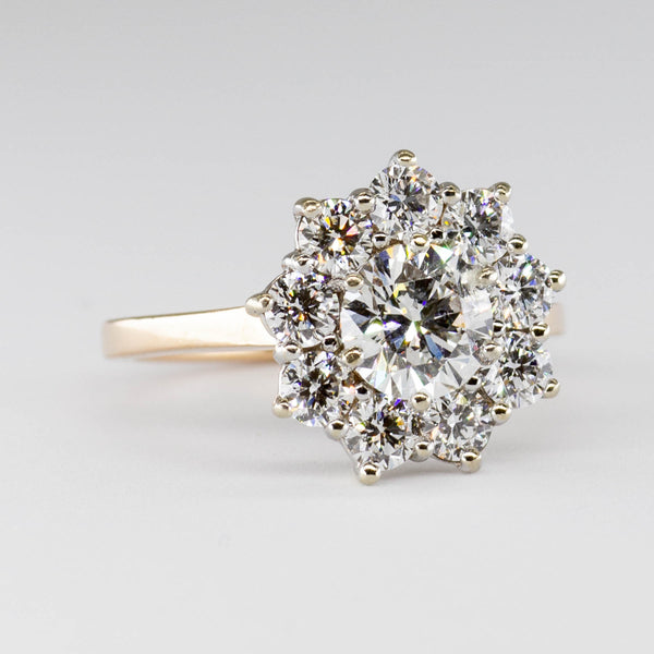 GIA Certified Flower Cluster Set Diamond Engagement Ring | 1.85ctw | VS1 G Ex | SZ 5.5 |