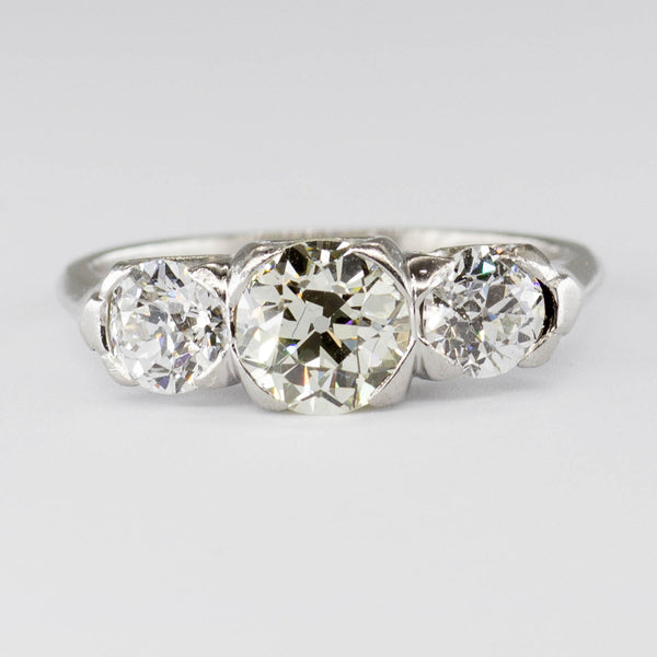 Antique Old European Cut Three Diamond Platinum Ring | 1.86ctw | SZ 7.5 |
