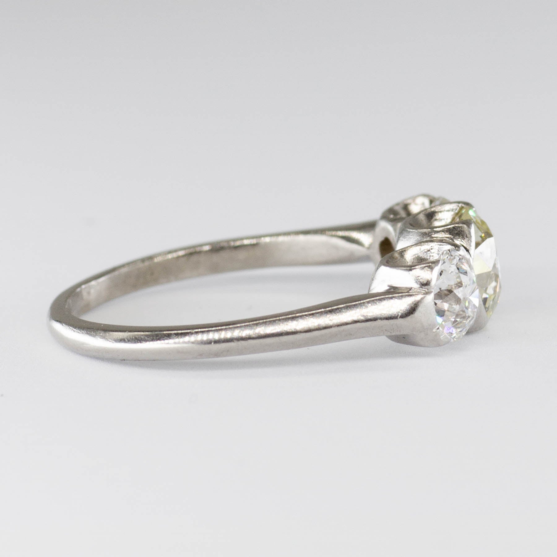 Antique Old European Cut Three Diamond Platinum Ring | 1.86ctw | SZ 7.5 |