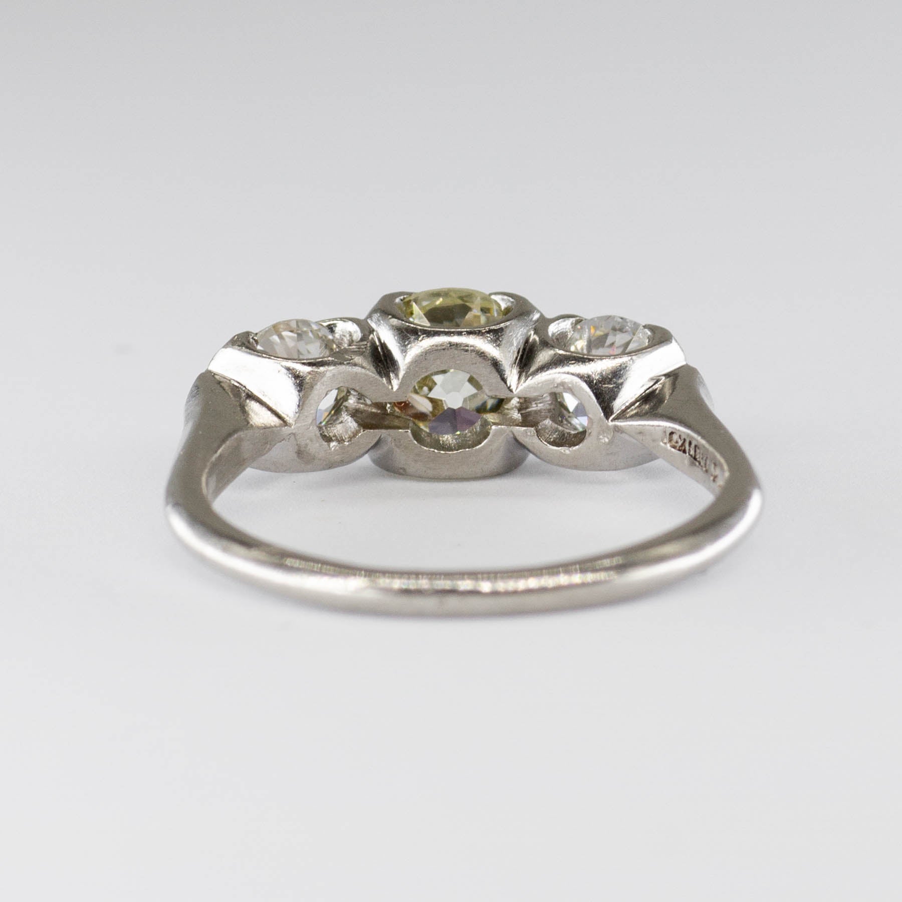Antique Old European Cut Three Diamond Platinum Ring | 1.86ctw | SZ 7.5 |