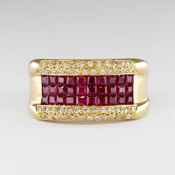 Invisibly Set Ruby and Diamond Ring | 1.35 ct, 0.38ct | SZ 7.5