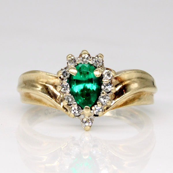 Synthetic Emerald & Diamond Chevron Ring | 0.38ct, 0.10ctw | SZ 5.5 |