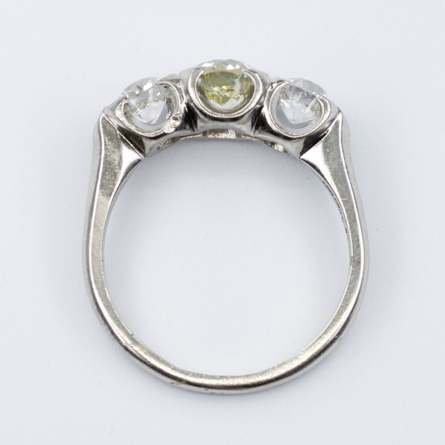Antique Old European Cut Three Diamond Platinum Ring | 1.86ctw | SZ 7.5 |
