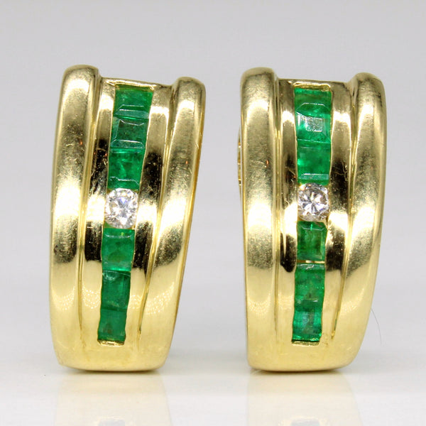 Channel Set Emerald & Diamond Earrings | 1.00ctw, 0.14ctw |