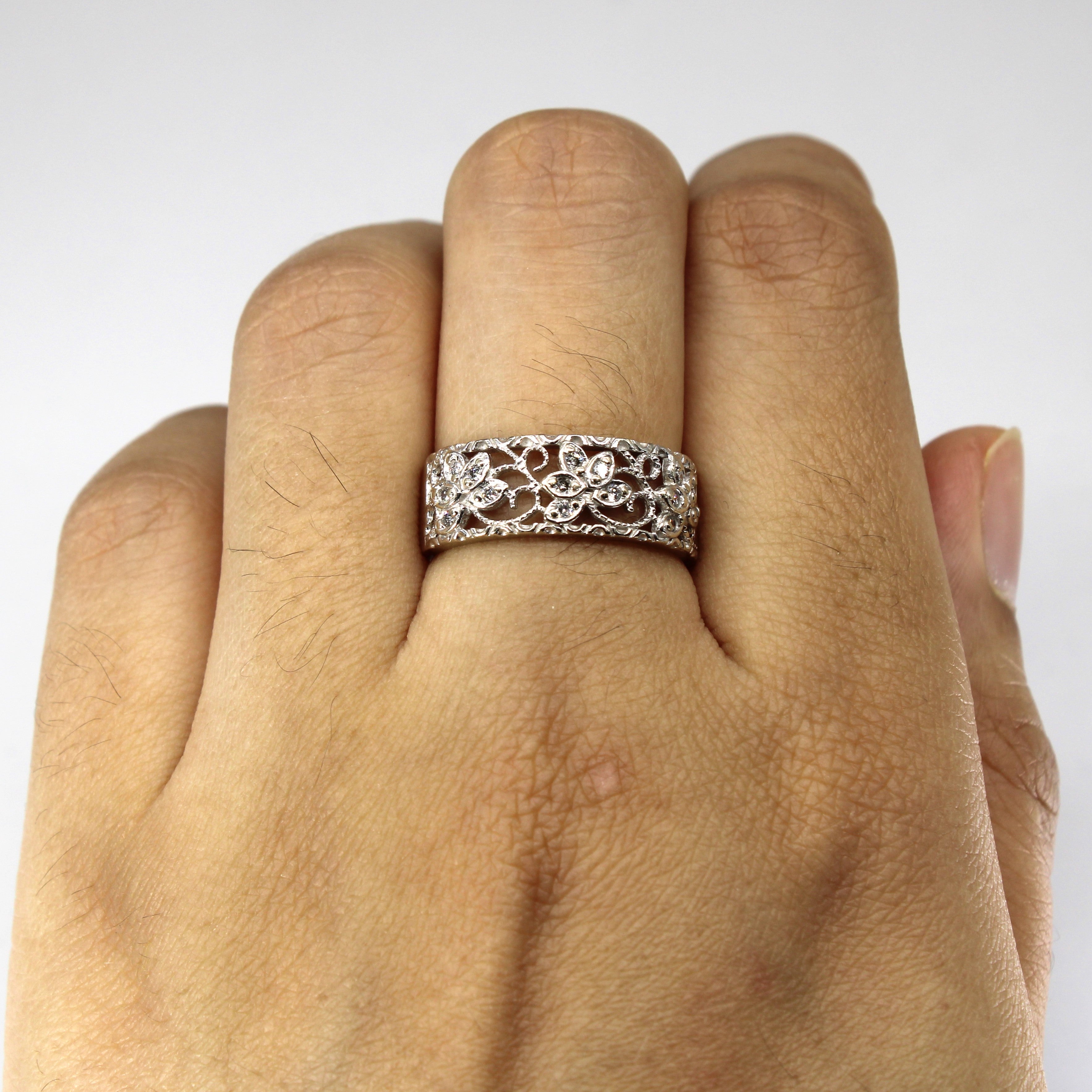 Filigree Diamond White Gold Ring | 0.15ctw | SZ 7.25 |