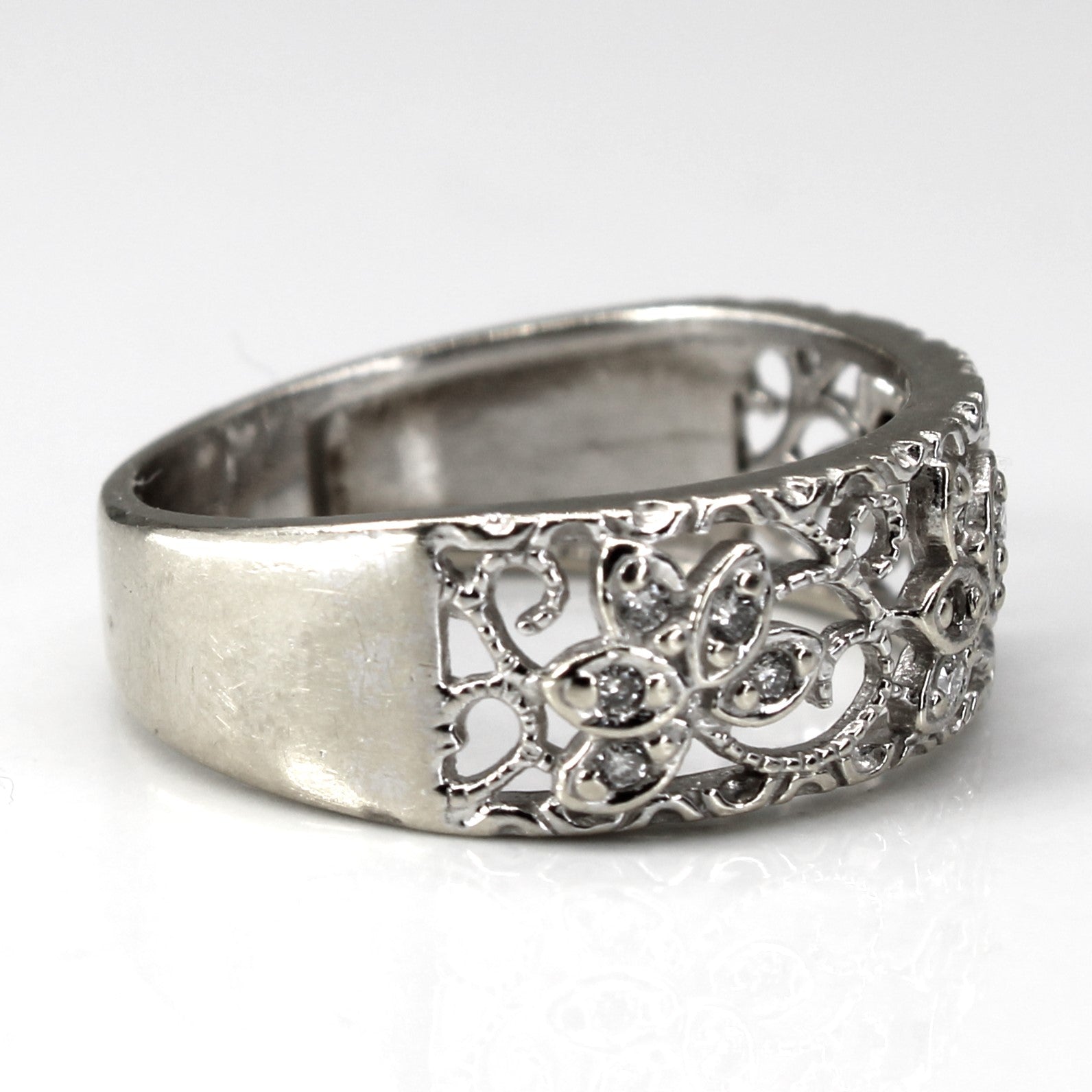 Filigree Diamond White Gold Ring | 0.15ctw | SZ 7.25 |