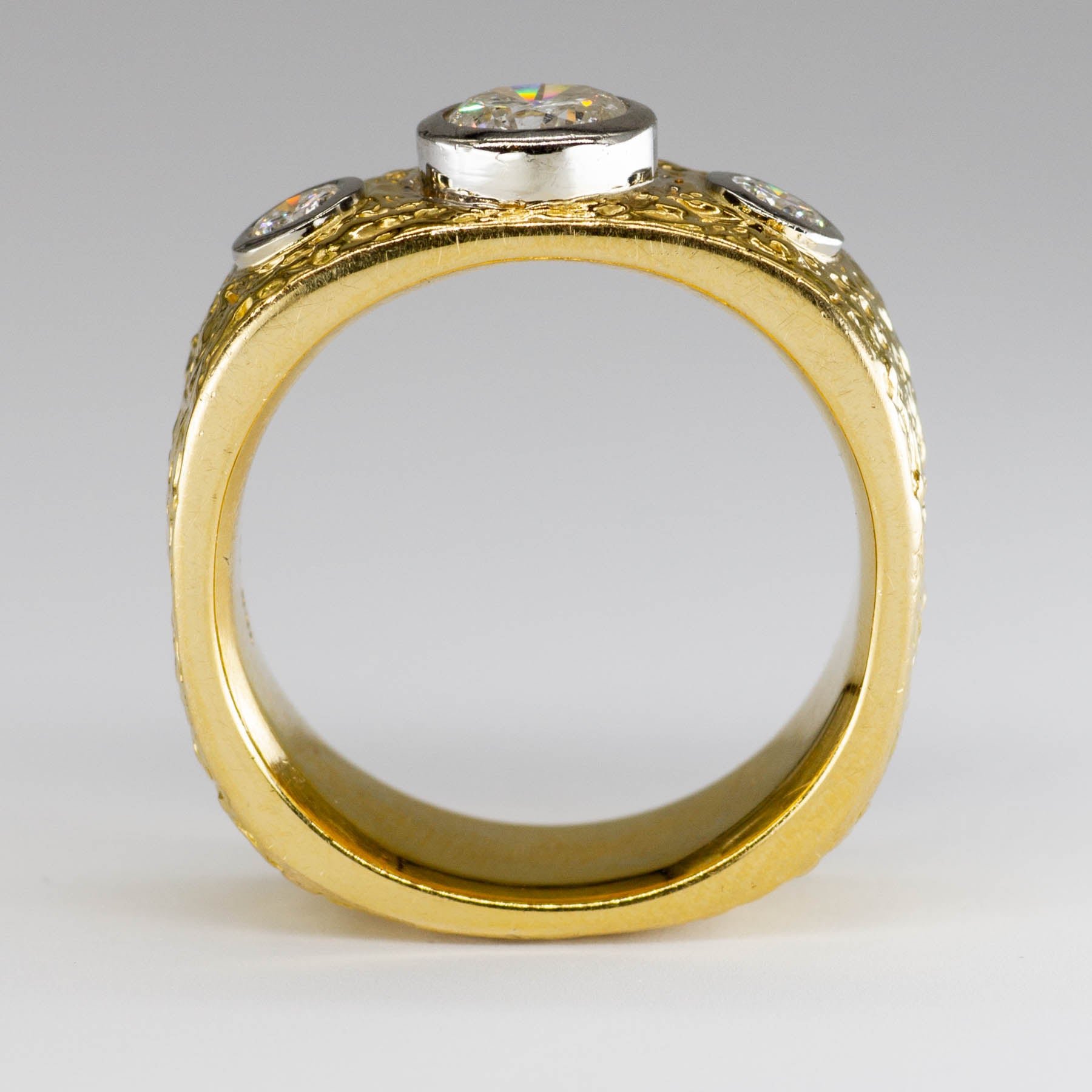 Bezel Set Three Stone Diamond Wide Ring | 1.43ctw | SZ 9.75 |