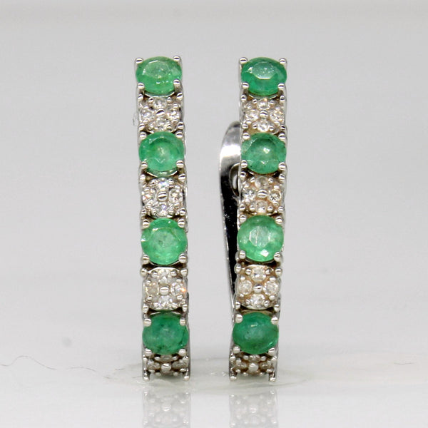 Emerald & Diamond Hoop Earrings | 0.56ctw, 0.08ctw |