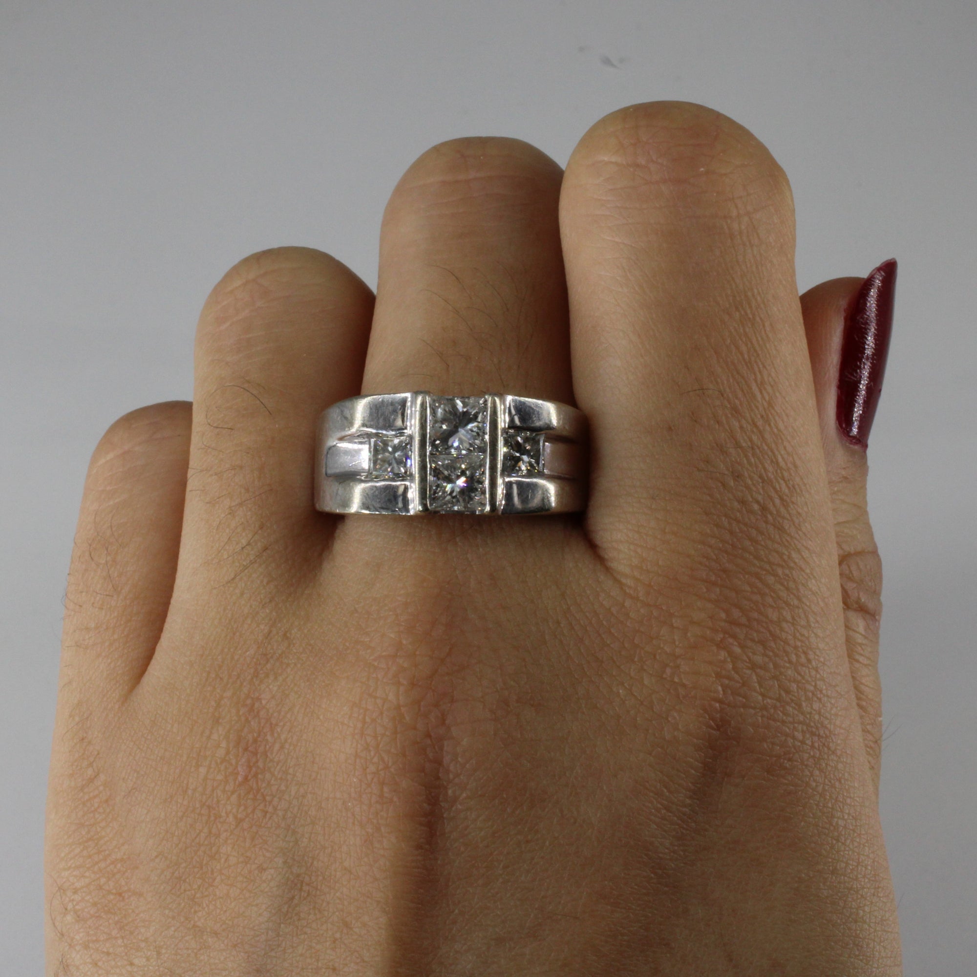Semi Bezel Princess Diamond Wide Ring | 1.90ctw | SZ 9 |
