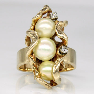 Pearl & Diamond Cocktail Ring | 0.09ctw | SZ 7.5 |