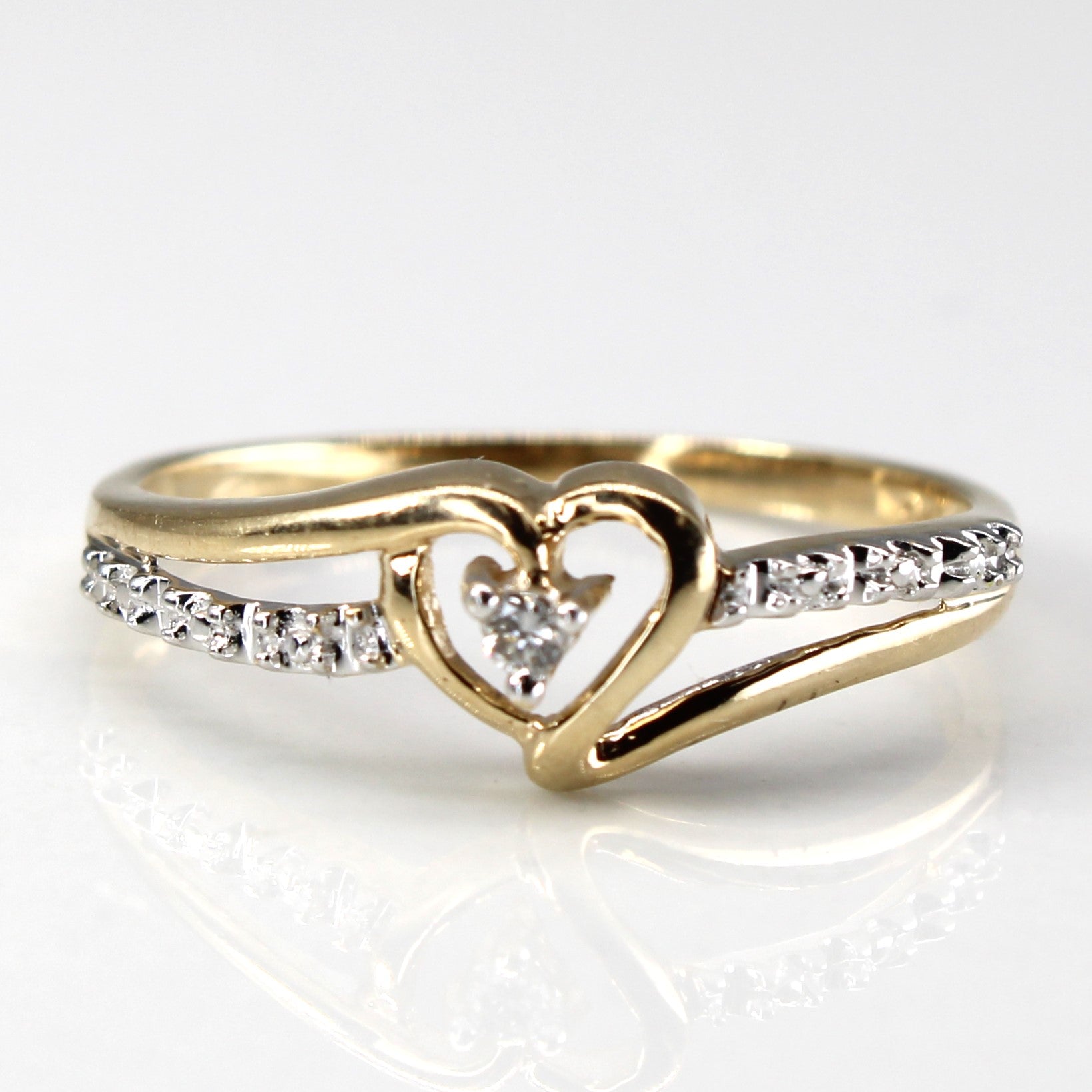 Diamond Heart Design Gold Ring | 0.03ct | SZ 7 |