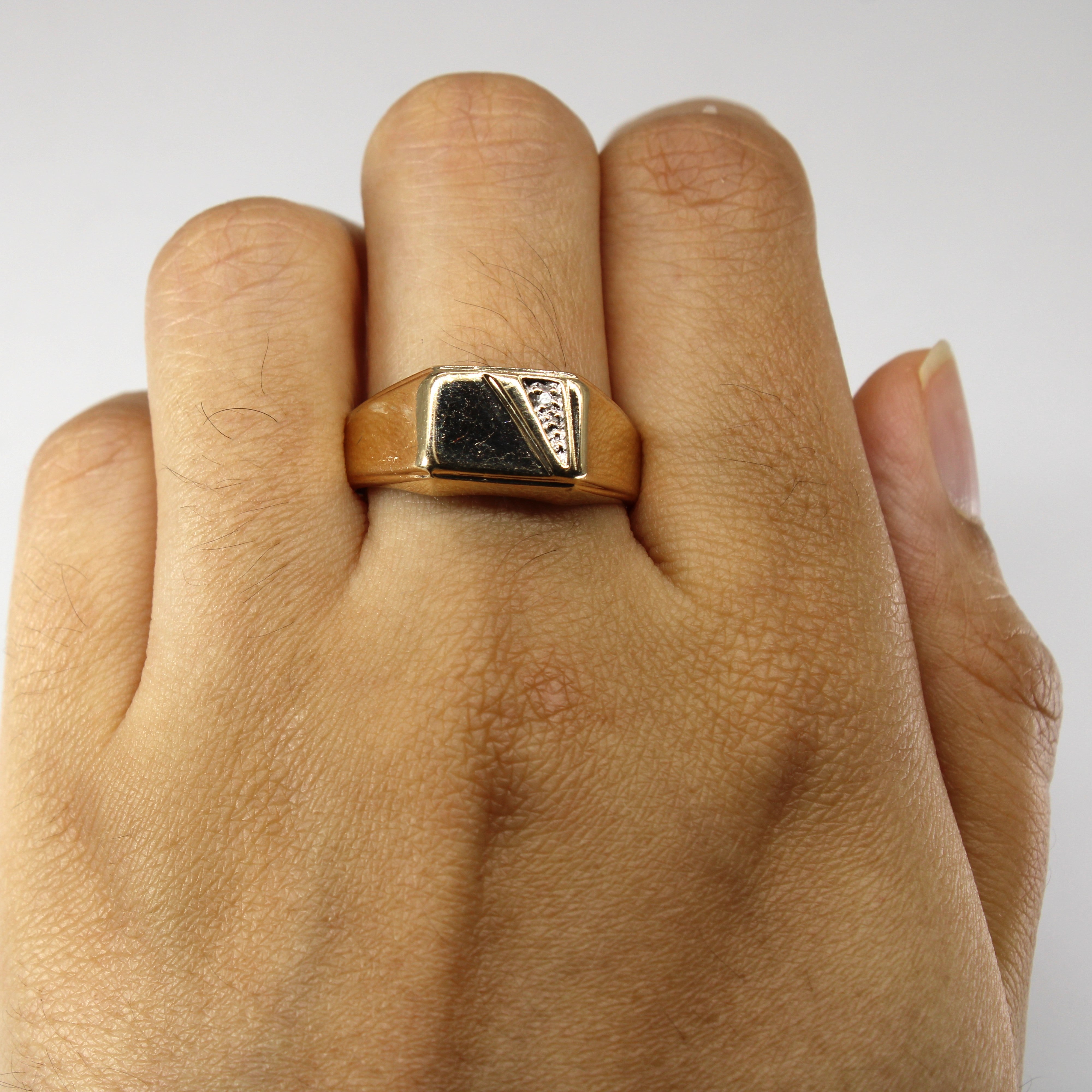 Diamond Signet Gold Ring | 0.01ct | SZ 10.75 |