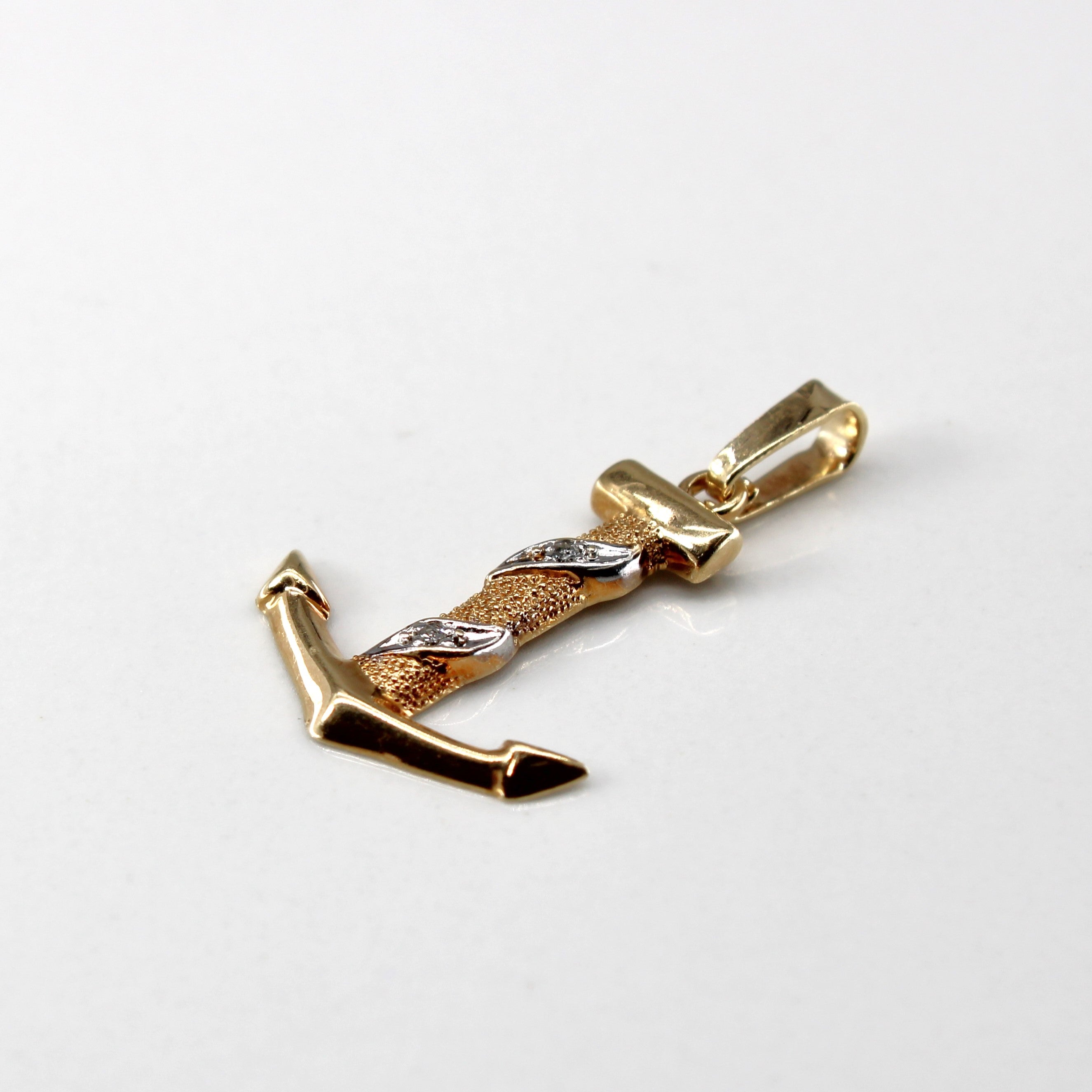 Yellow Gold Diamond Anchor Pendant | 0.02ctw |