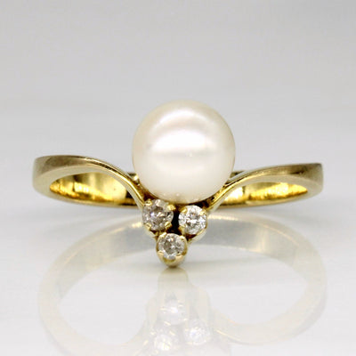 Pearl & Diamond Chevron Ring | 0.07ctw | SZ 7.25 |