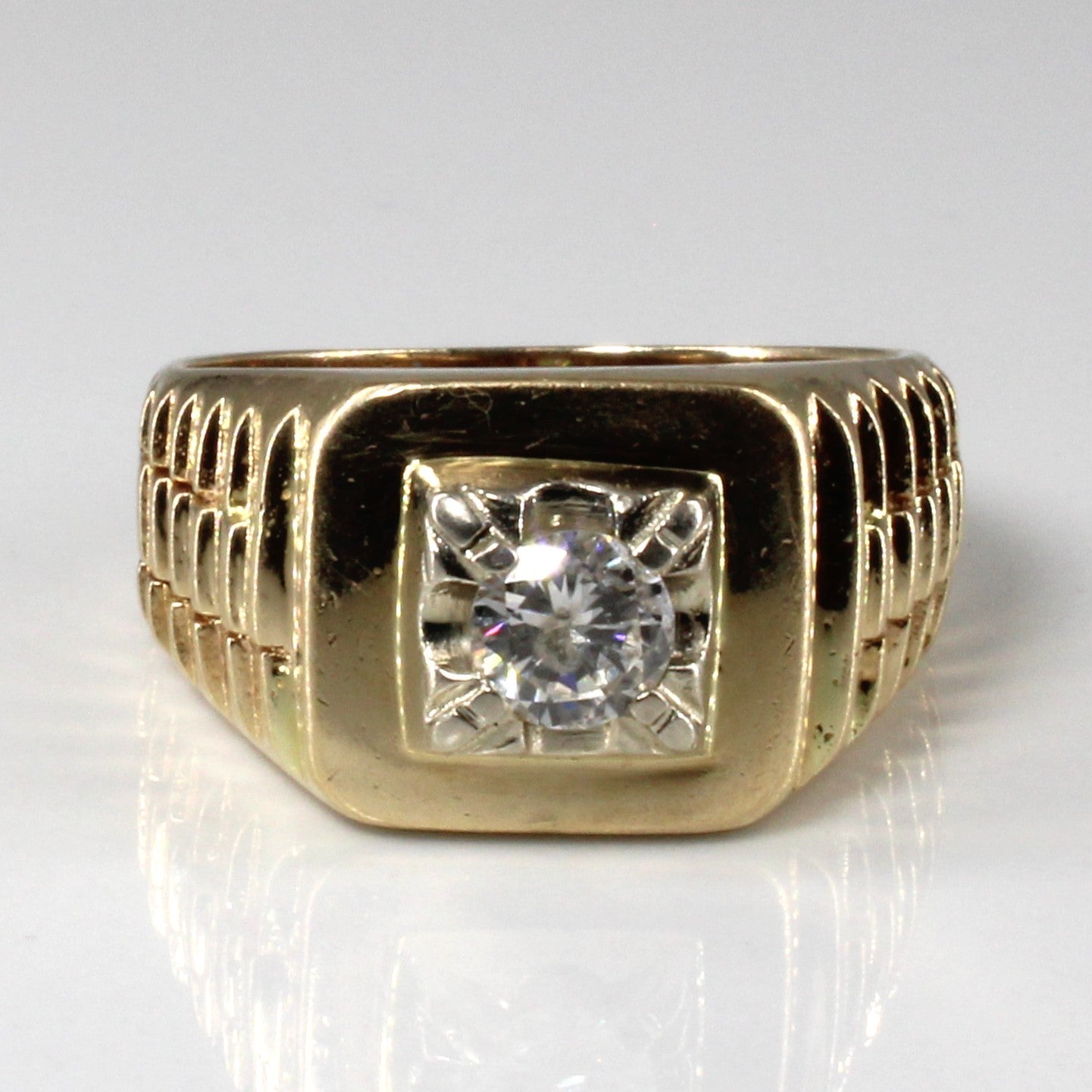 Solitaire Diamond Textured Gold Ring | 0.59ct | SZ 10.5 |