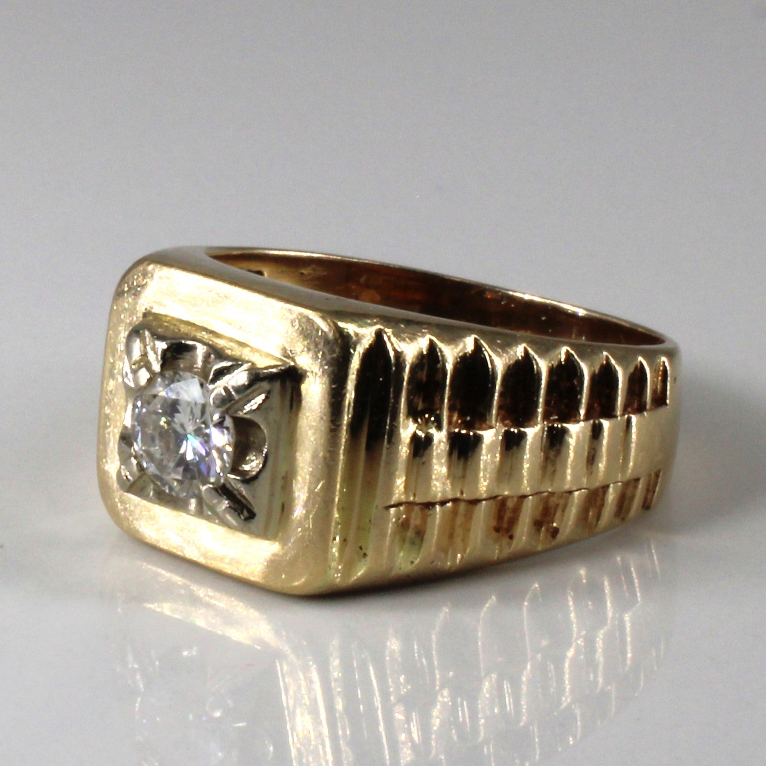 Solitaire Diamond Textured Gold Ring | 0.59ct | SZ 10.5 |