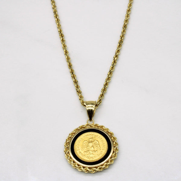 Mexican Gold Coin & Black Onyx Pendant & Necklace | 3.00ct | 18