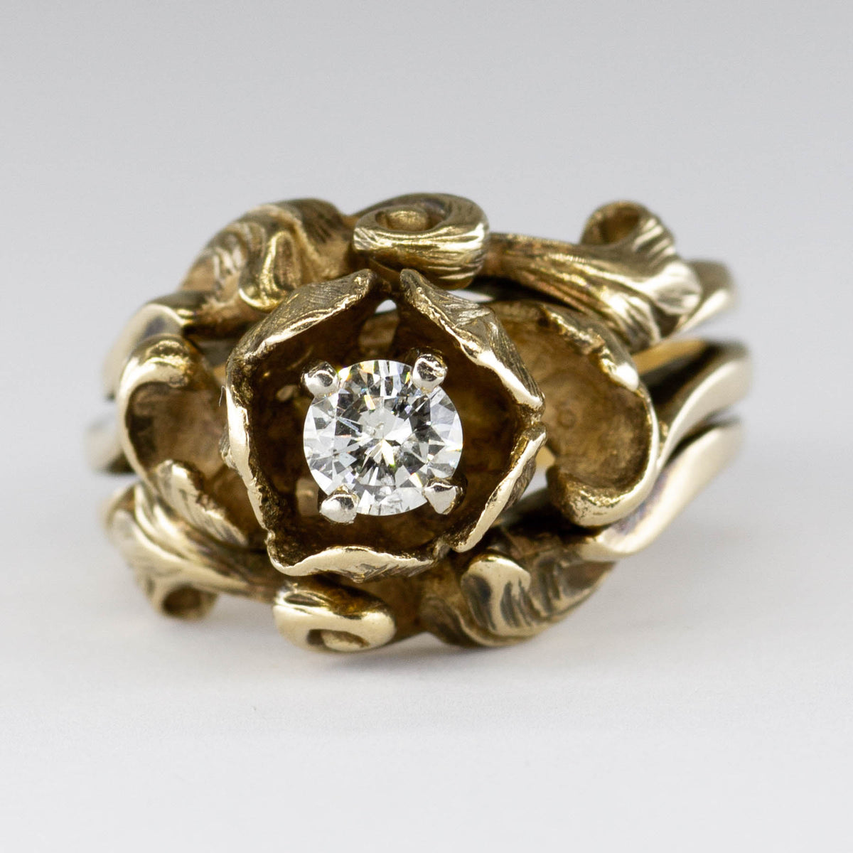Flower Design High Set Solitaire Diamond Ring | 0.33ct | SZ 4.5