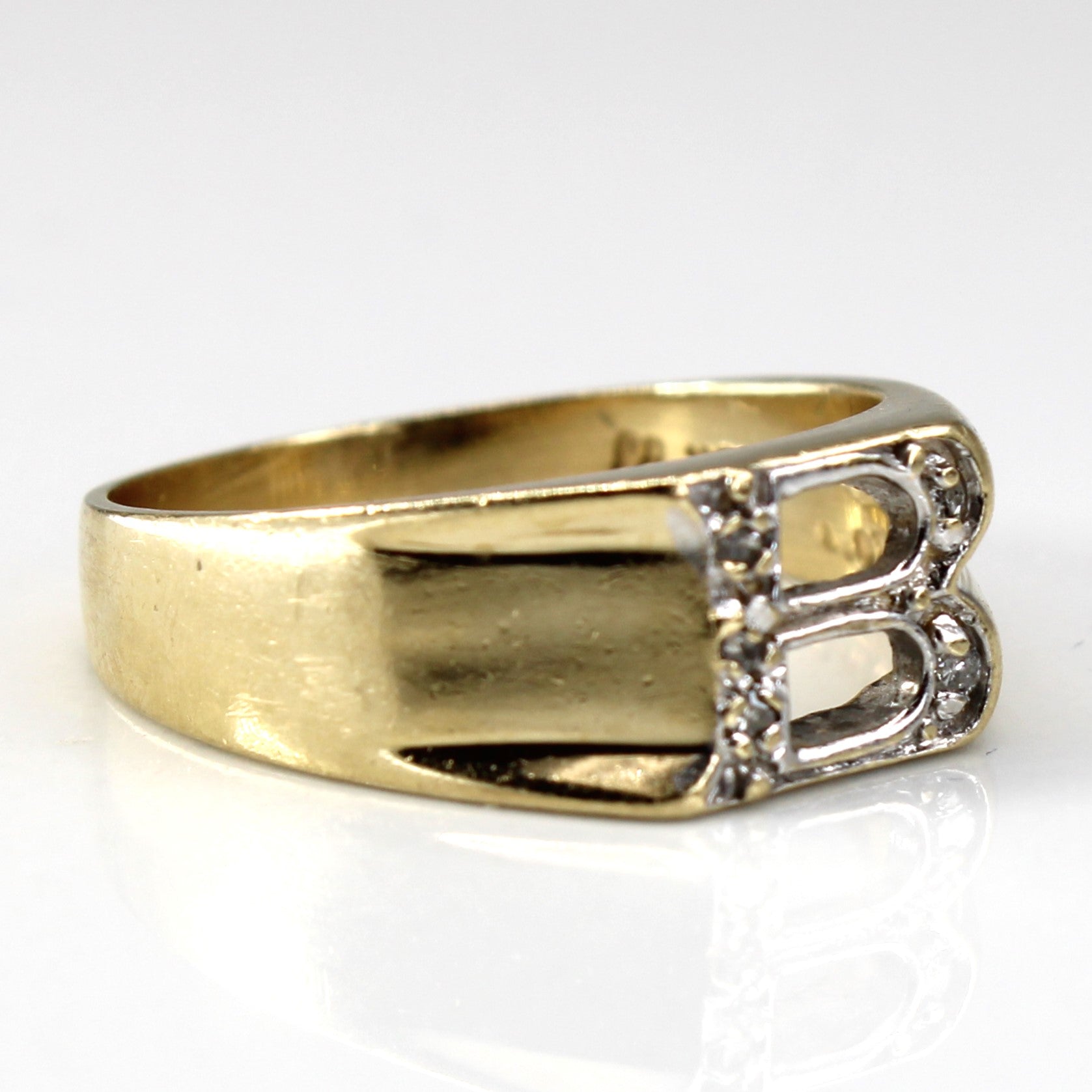 Diamond B Letter Gold Ring | 0.04ctw | SZ 6.5 |