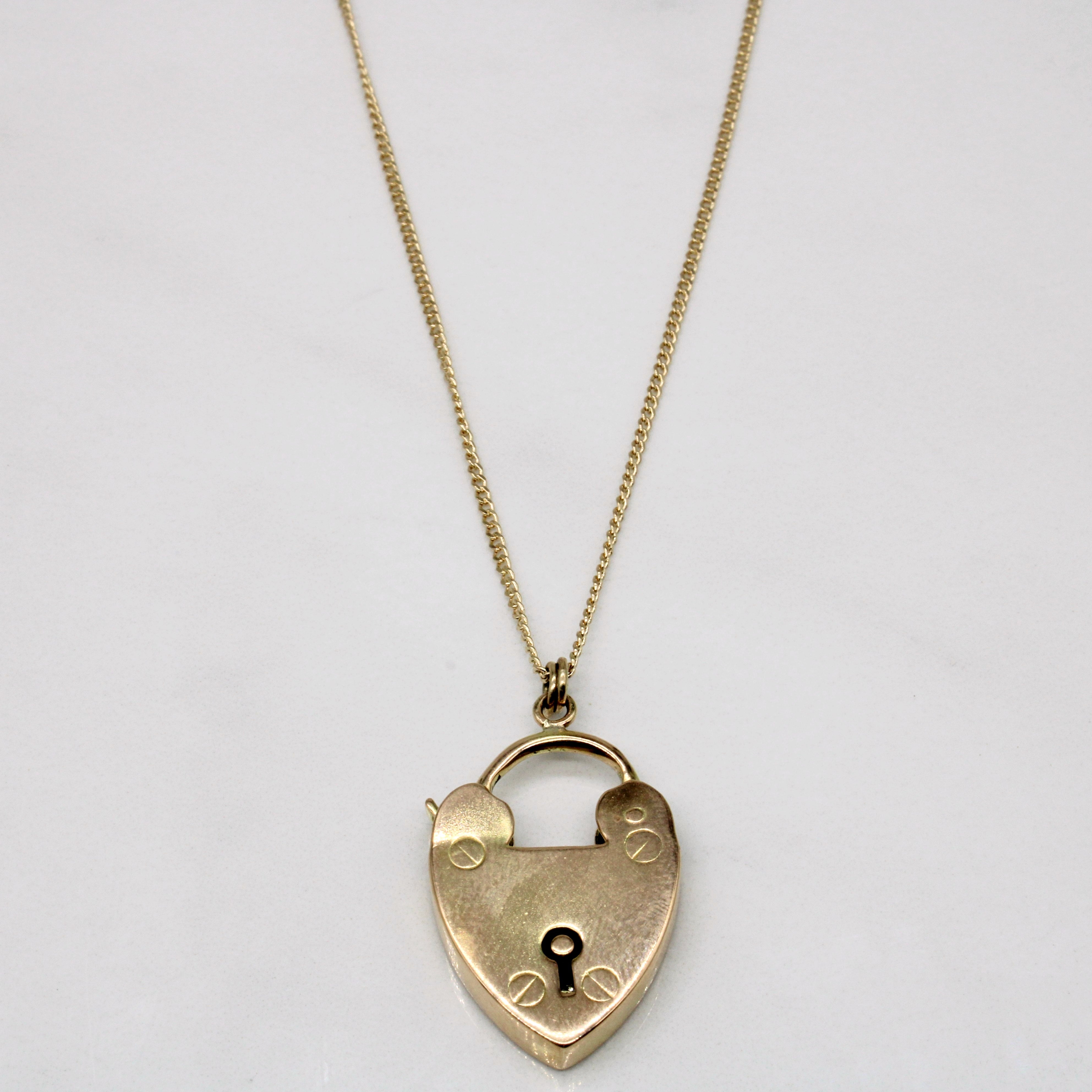 14k & 15k Yellow Gold Heart Lock Pendant & Necklace | 18" |