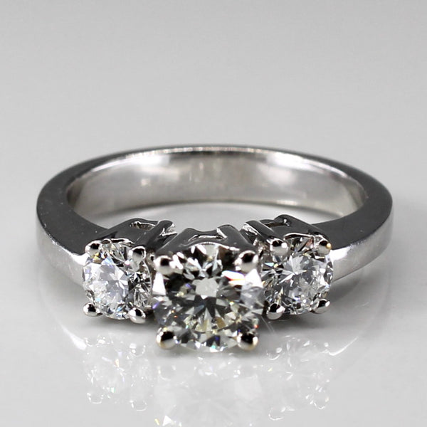 Three Stone Diamond Engagement 18k Ring | 1.02ctw VS1 F | SZ 5 |