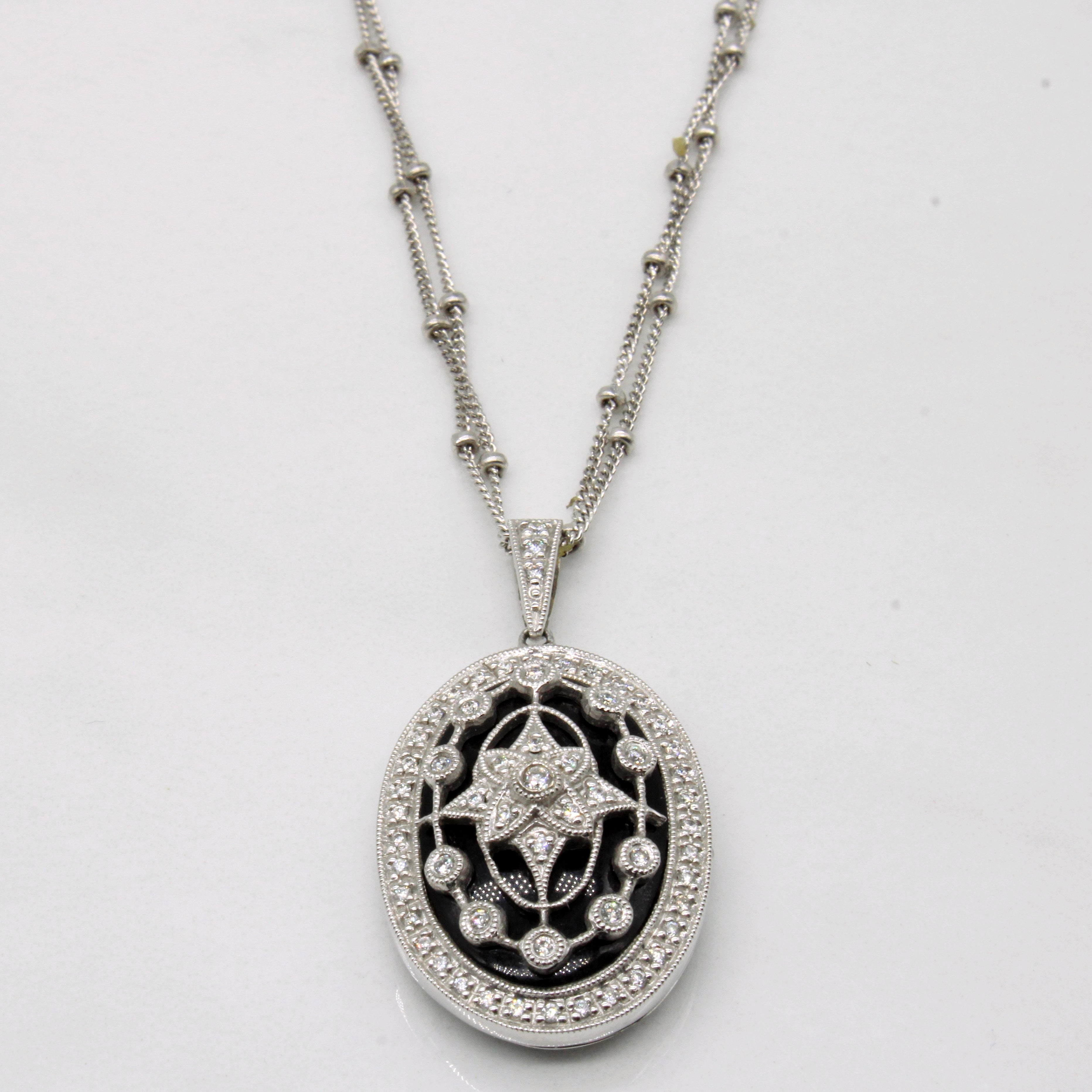Onyx & Diamond Locket Necklace | 2.75ct, 0.20ctw | 18" |