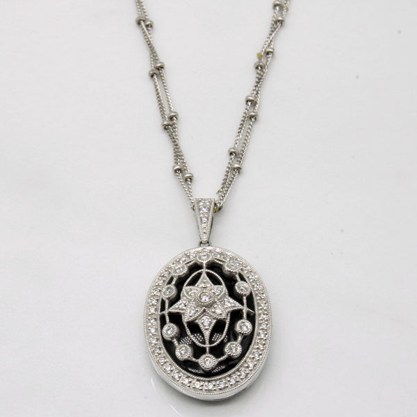 Onyx & Diamond Locket Necklace | 2.75ct, 0.20ctw | 18