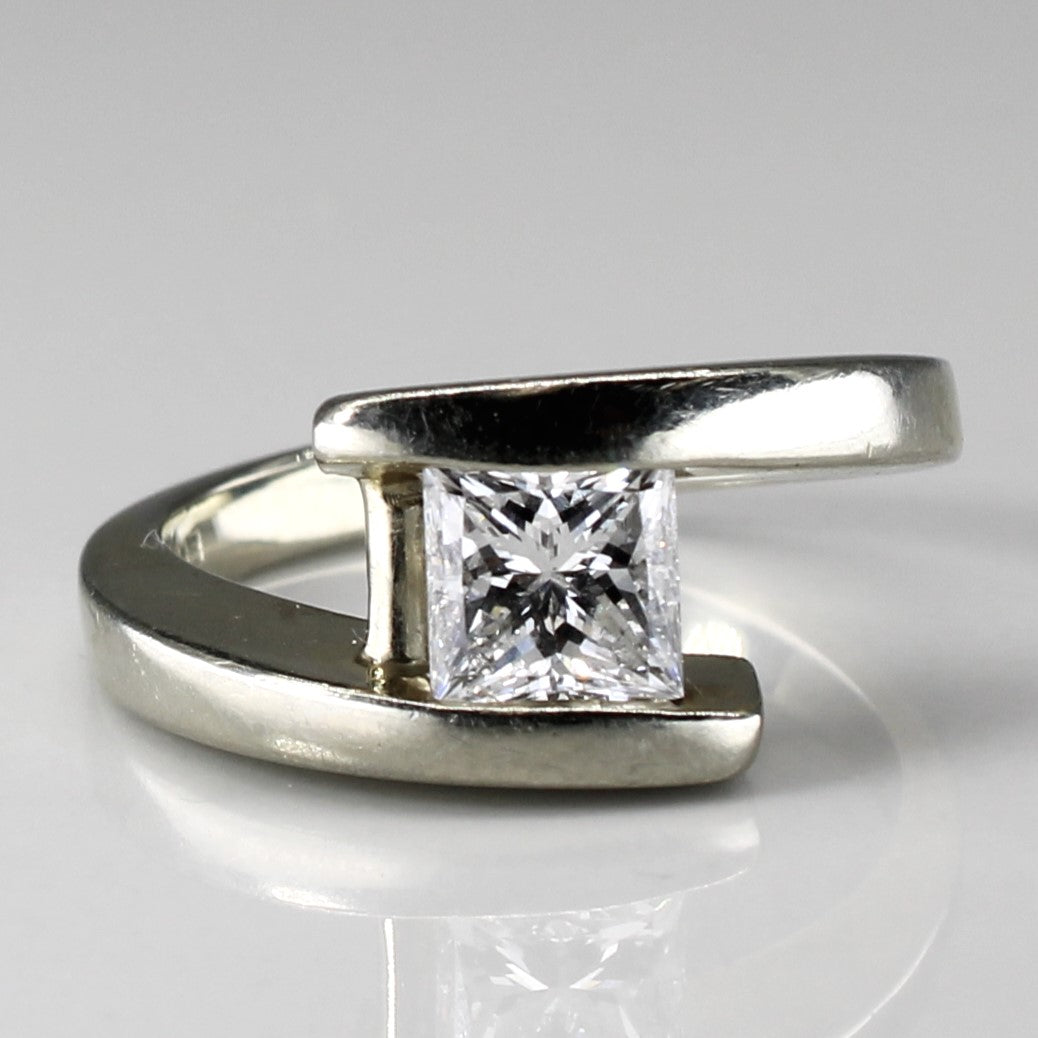 Bague solitaire contournante en or 18 carats avec diamant taille princesse | 1,00 ct VS2 G/H | Taille 5,75 | 
