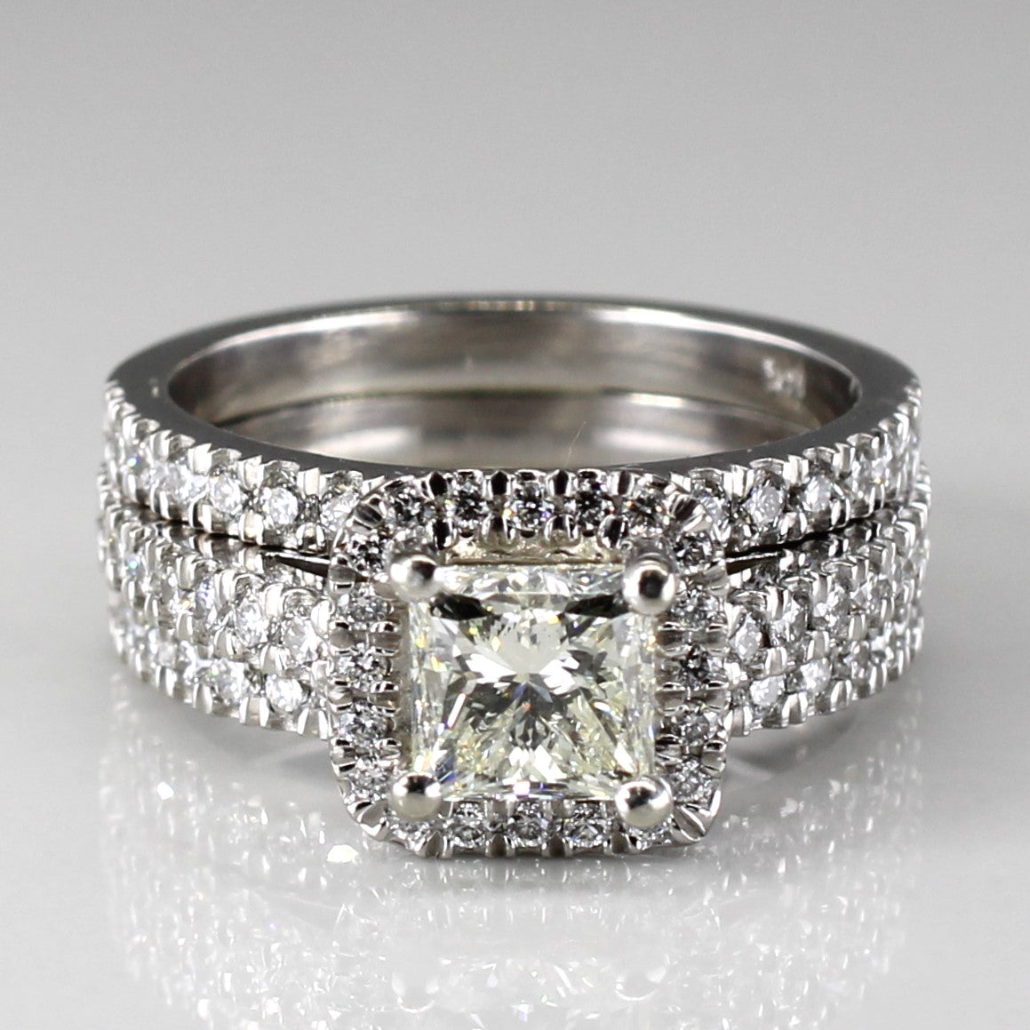 Halo Style Princess Diamond Soldered Engagement 14K Ring | 1.91ctw VS2 K | SZ 5.75 |