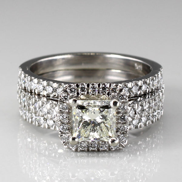 Halo Style Princess Diamond Soldered Engagement 14K Ring | 1.91ctw | SZ 5.75 |