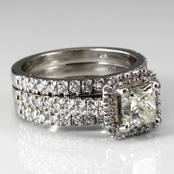 Halo Style Princess Diamond Soldered Engagement 14K Ring | 1.91ctw | SZ 5.75 |
