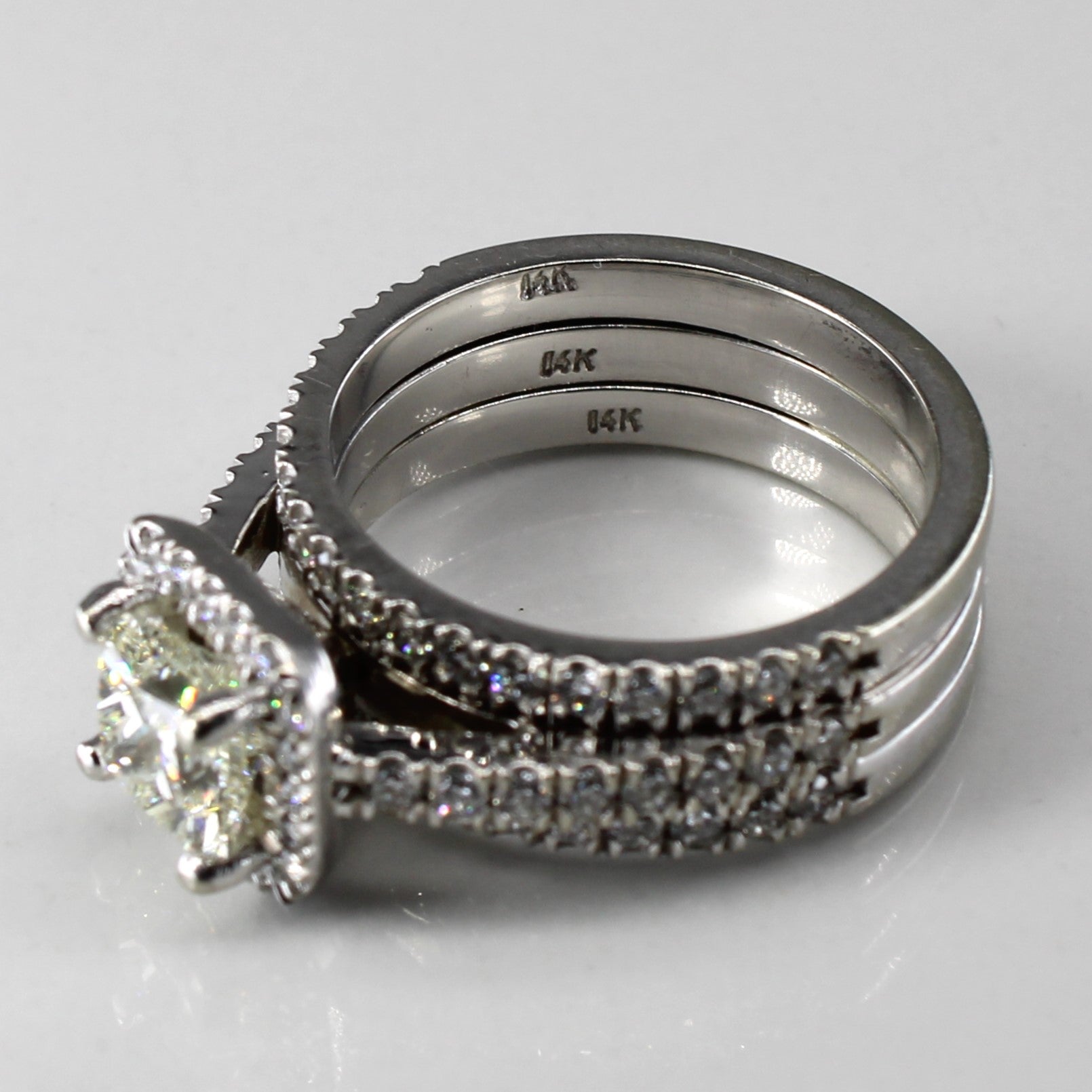 Halo Style Princess Diamond Soldered Engagement 14K Ring | 1.91ctw VS2 K | SZ 5.75 |