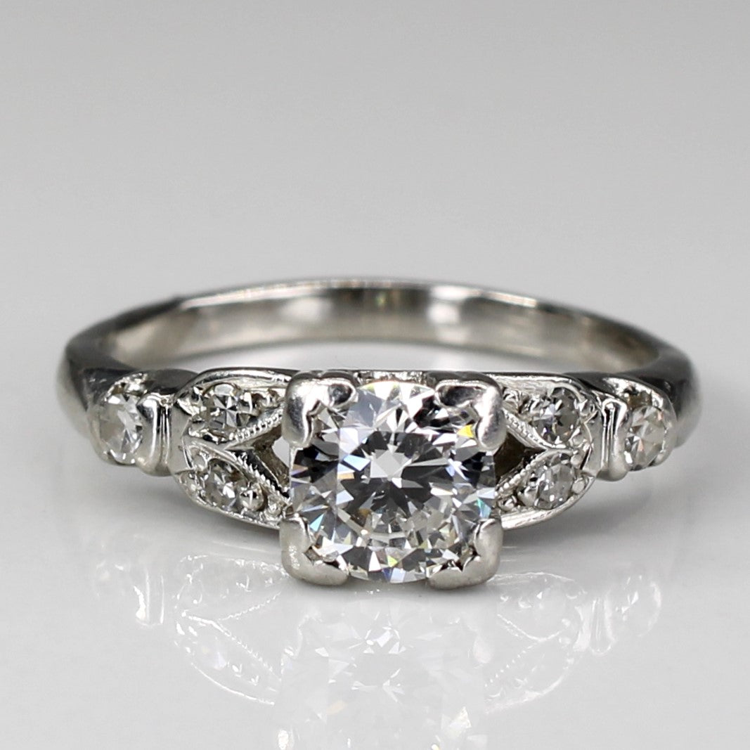 Late Art Deco Solitaire with Accents Diamond Platinum Engagement Ring | 0.68ctw | SZ 4.5 |