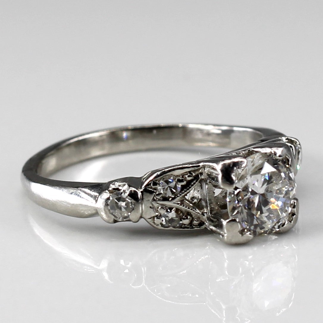Late Art Deco Solitaire with Accents Diamond Platinum Engagement Ring | 0.68ctw | SZ 4.5 |