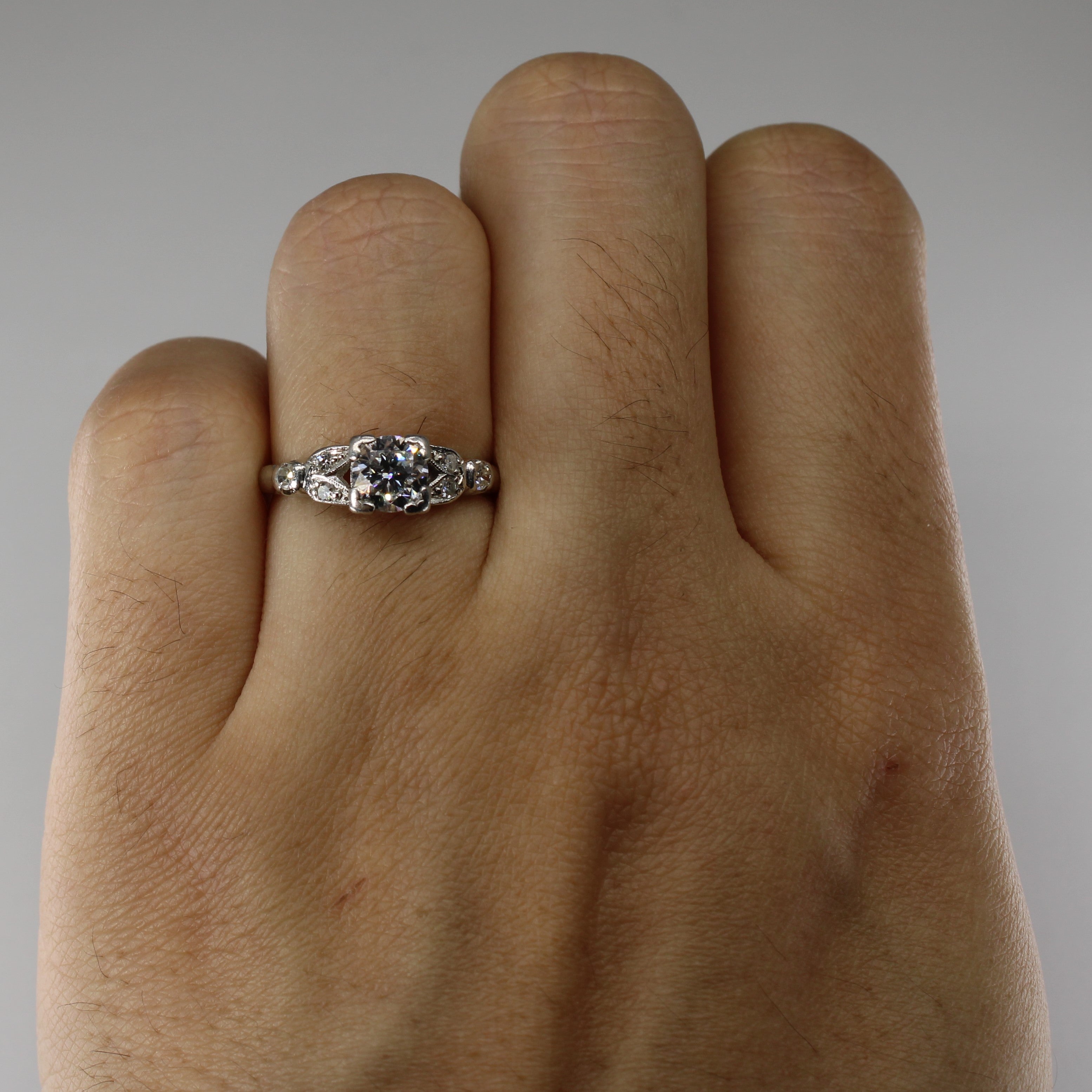 Late Art Deco Solitaire with Accents Diamond Platinum Engagement Ring | 0.68ctw | SZ 4.5 |