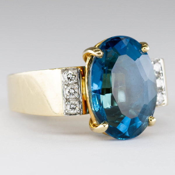'Cavelti' Blue Topaz and Diamond 18k Ring | 7.5ct | 0.15ctw | SZ 7.25