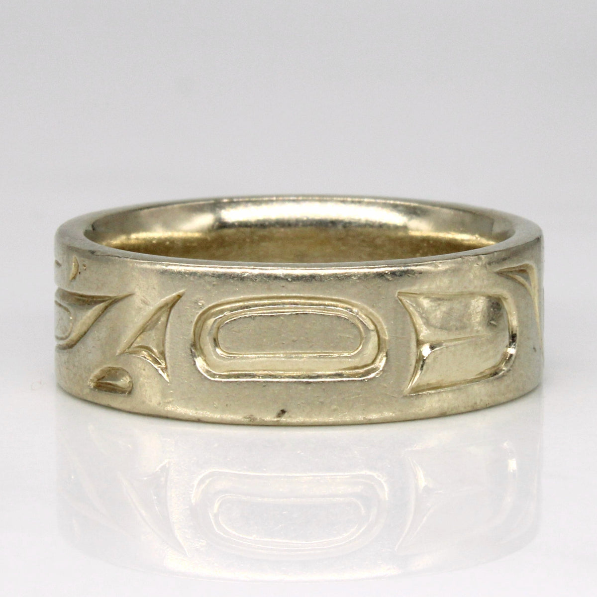 14k White Gold Indigenous Art Ring | SZ 9