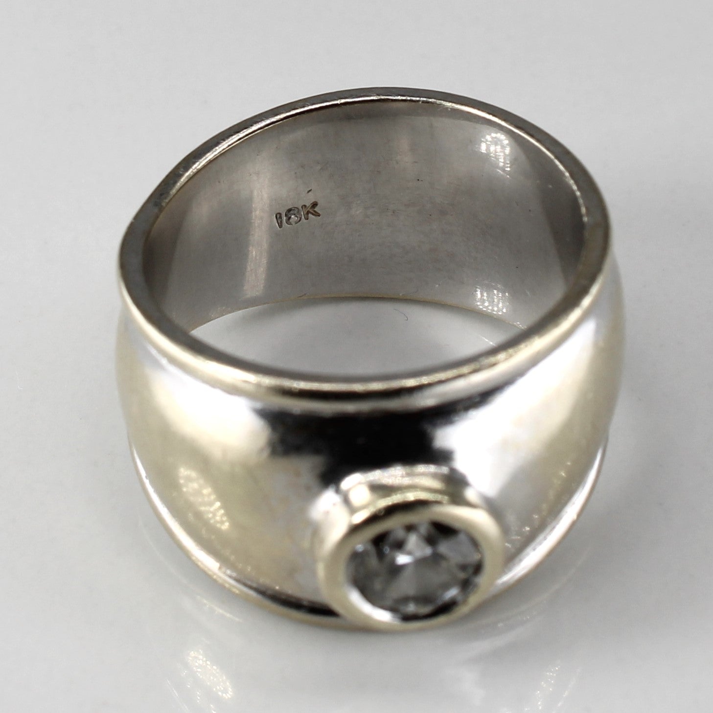 Bezel Set Solitaire Diamond Wide Band 18k Ring | 1.00ct SI2/I1 G/H | SZ 8 |