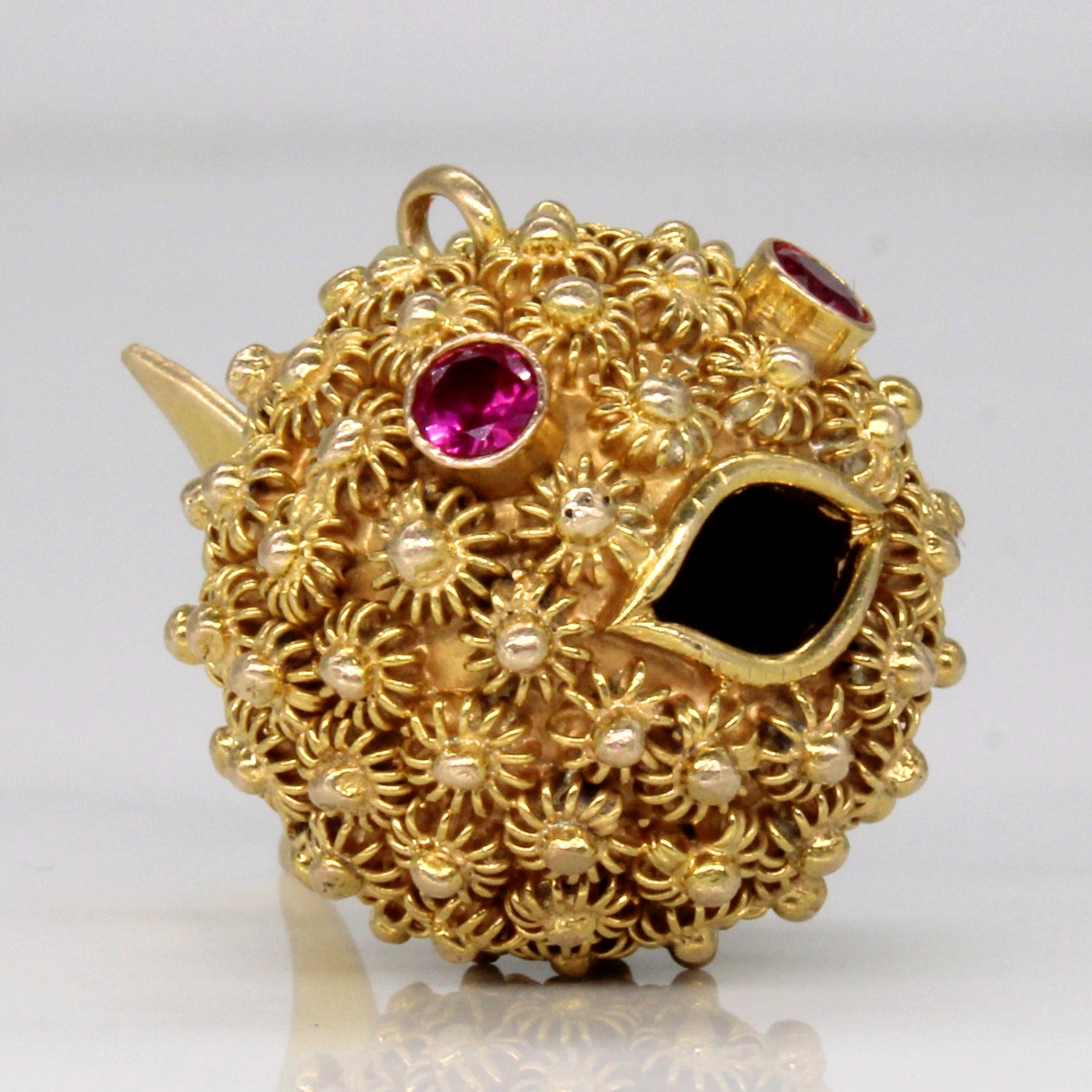 Synthetic Ruby Puffer Fish 14k Pendant | 0.30ctw |