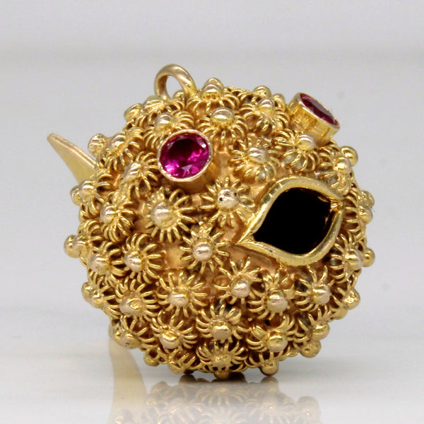 Synthetic Ruby Puffer Fish 14k Pendant | 0.30ctw |