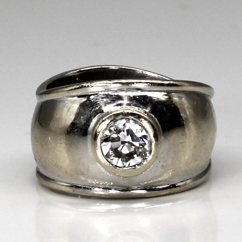 Bezel Set Solitaire Diamond Wide Band 18k Ring | 1.00ct SI2/I1 G/H | SZ 8 |