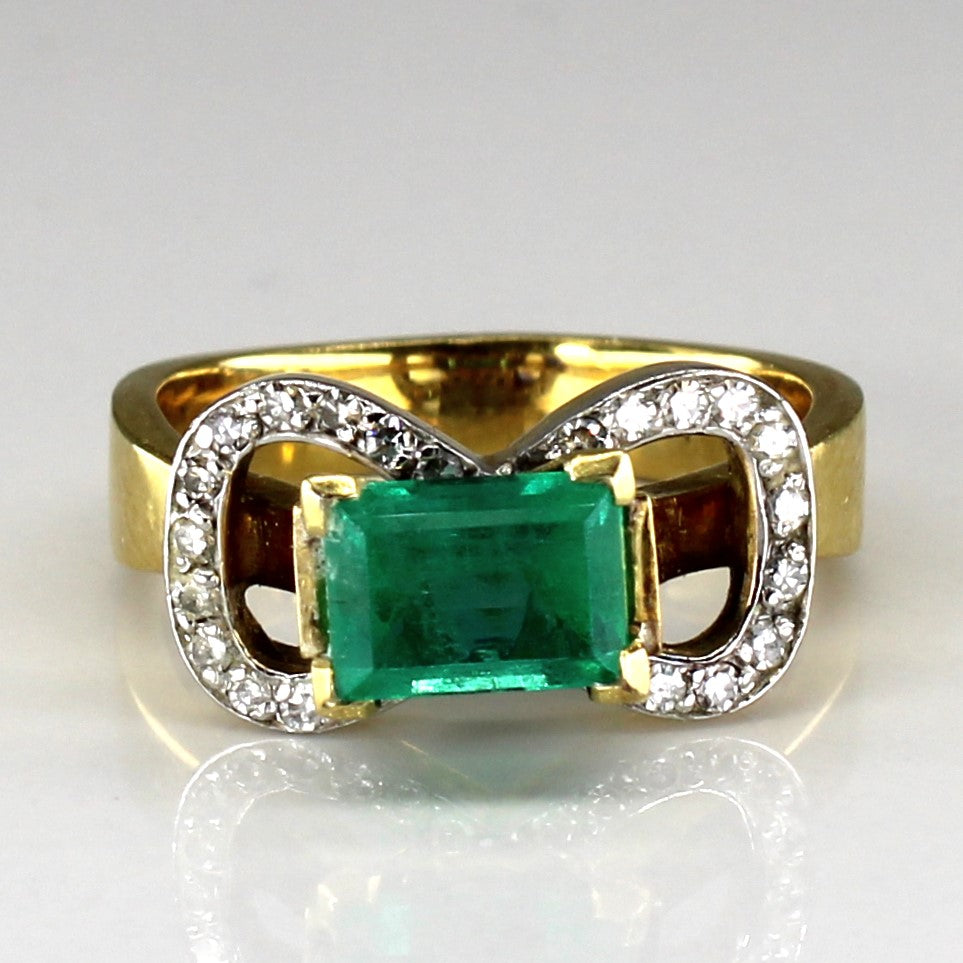 Bague nœud papillon émeraude et diamants | 1,20 ct | 0,24 ct au total | Taille 6,5 | 