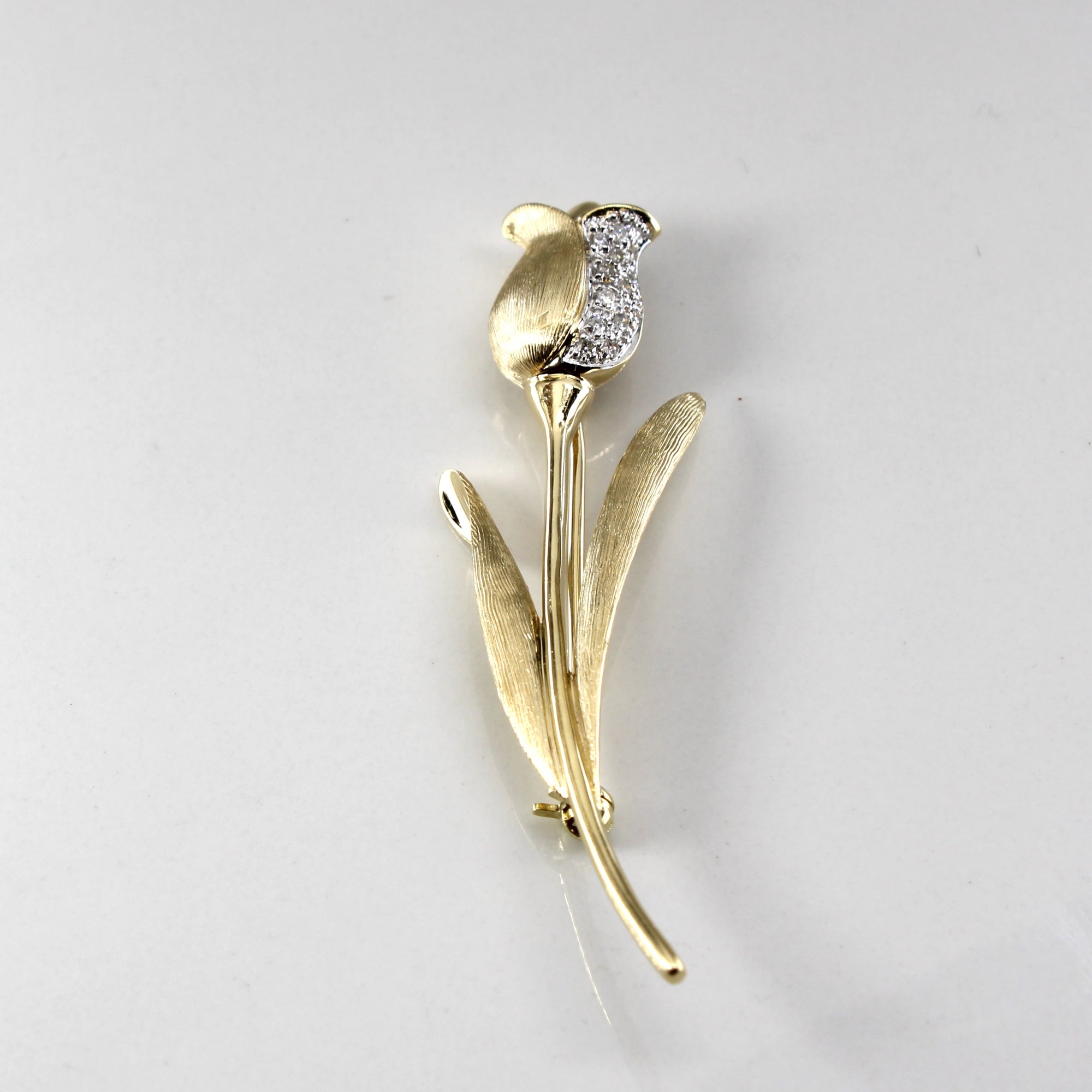 Diamond Rose Design Gold Brooch | 0.13ctw |