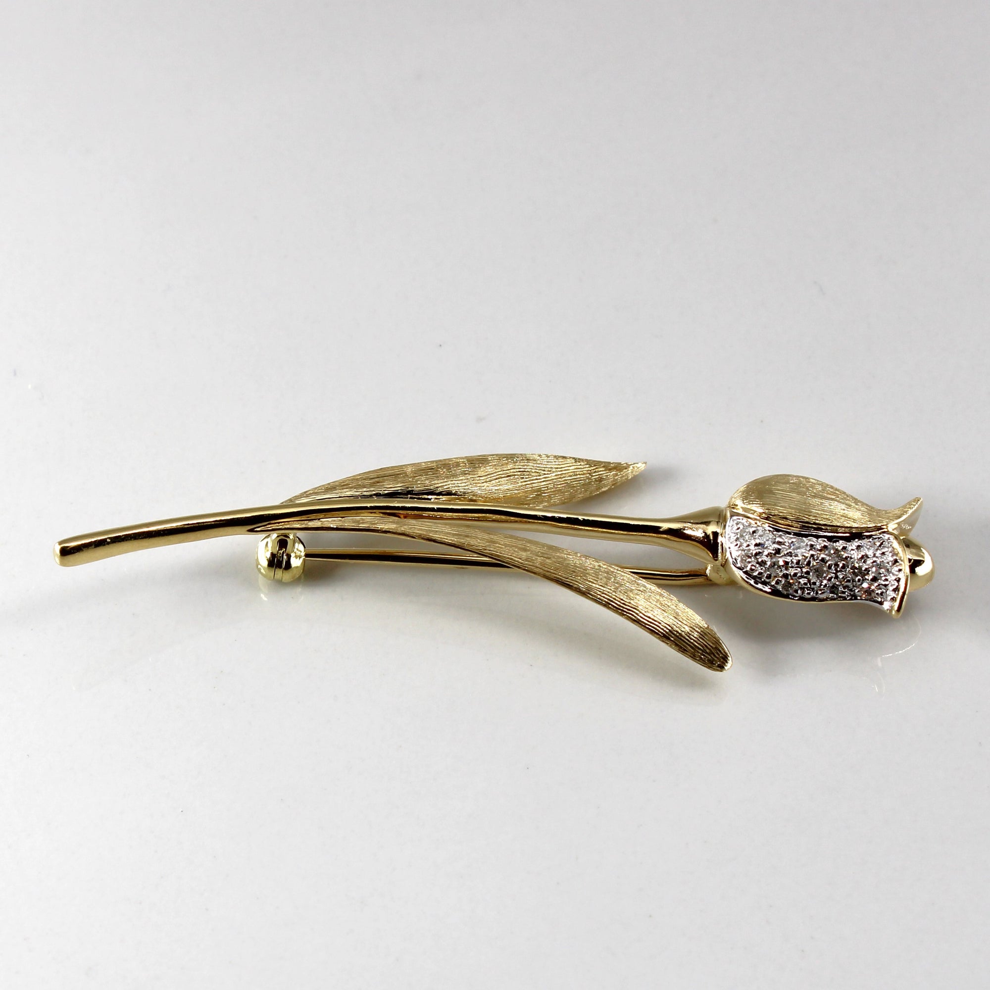 Diamond Rose Design Gold Brooch | 0.13ctw |